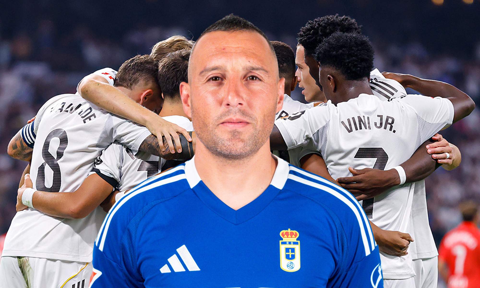 Santi Cazorla y jugadores del Real Madrid celebrando un gol. 