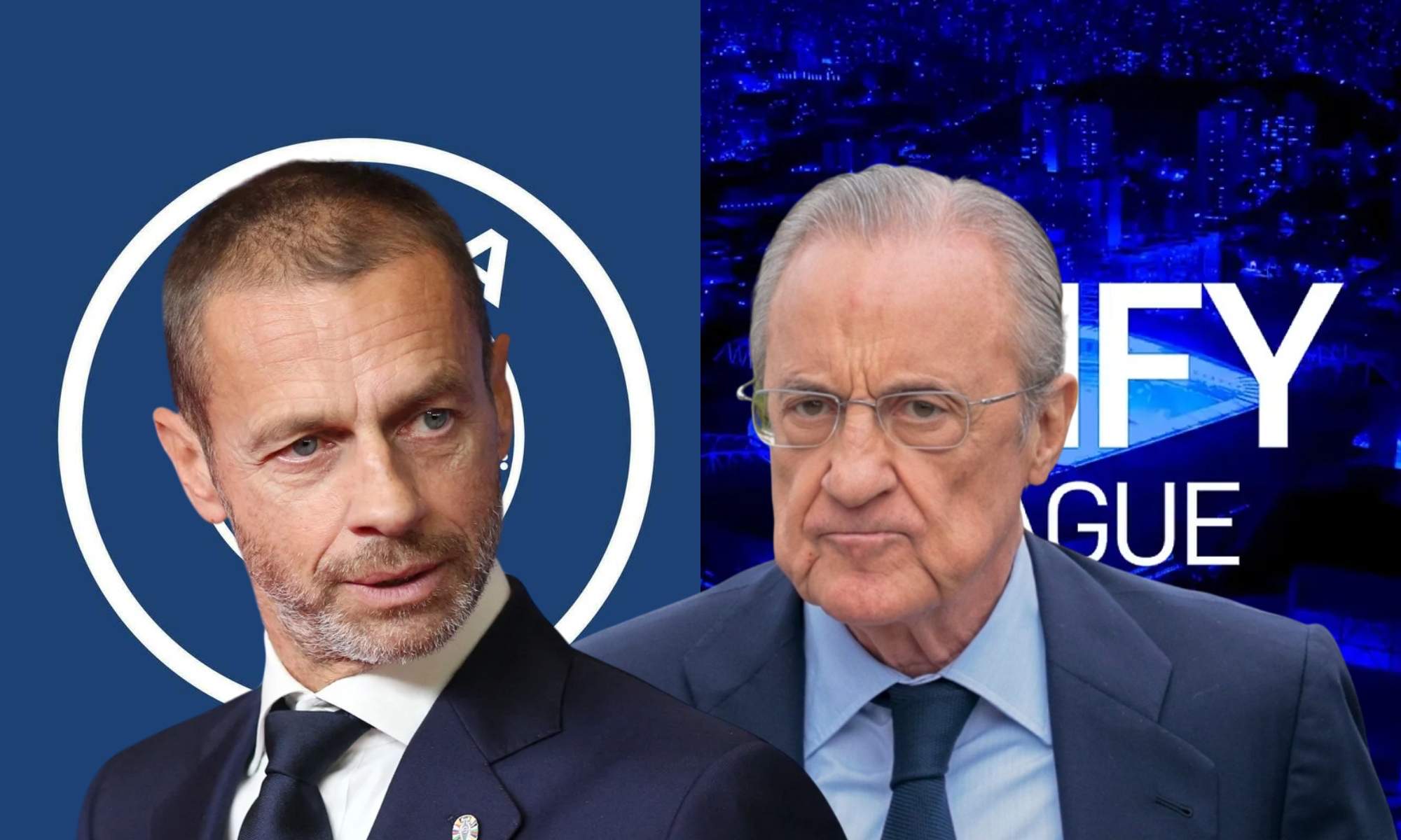 Aleksander Ceferin, presidente de la UEFA, y Florentino Pérez, presidente del Real Madrid y máximo defensor de la Superliga.