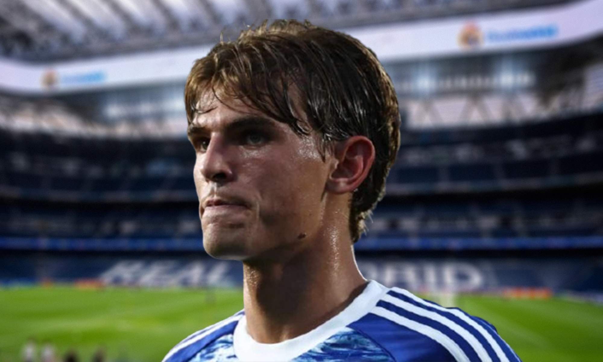 Nico Paz con la camiseta del Como y el Santiago Bernabéu.