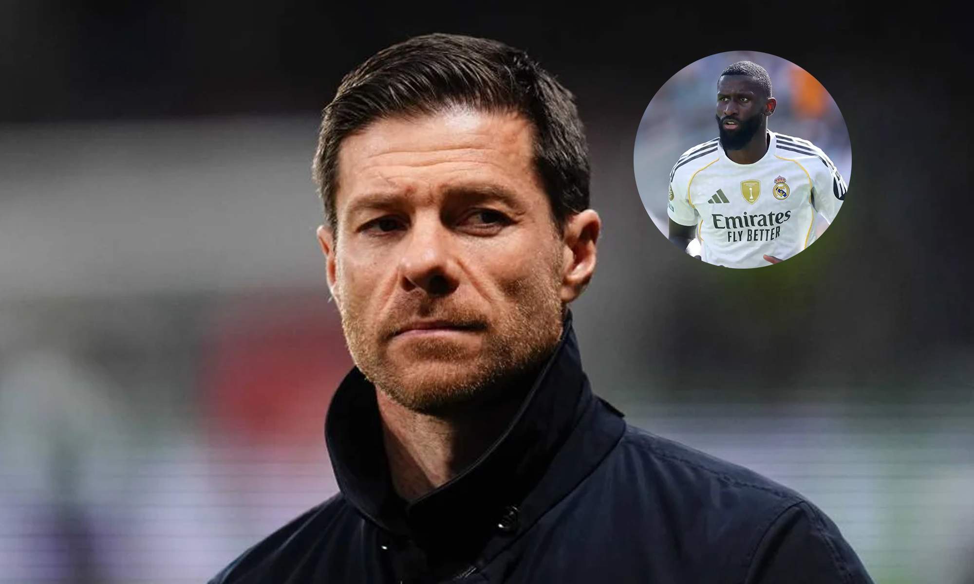 Xabi Alonso y una foto de Antonio Rüdiger.