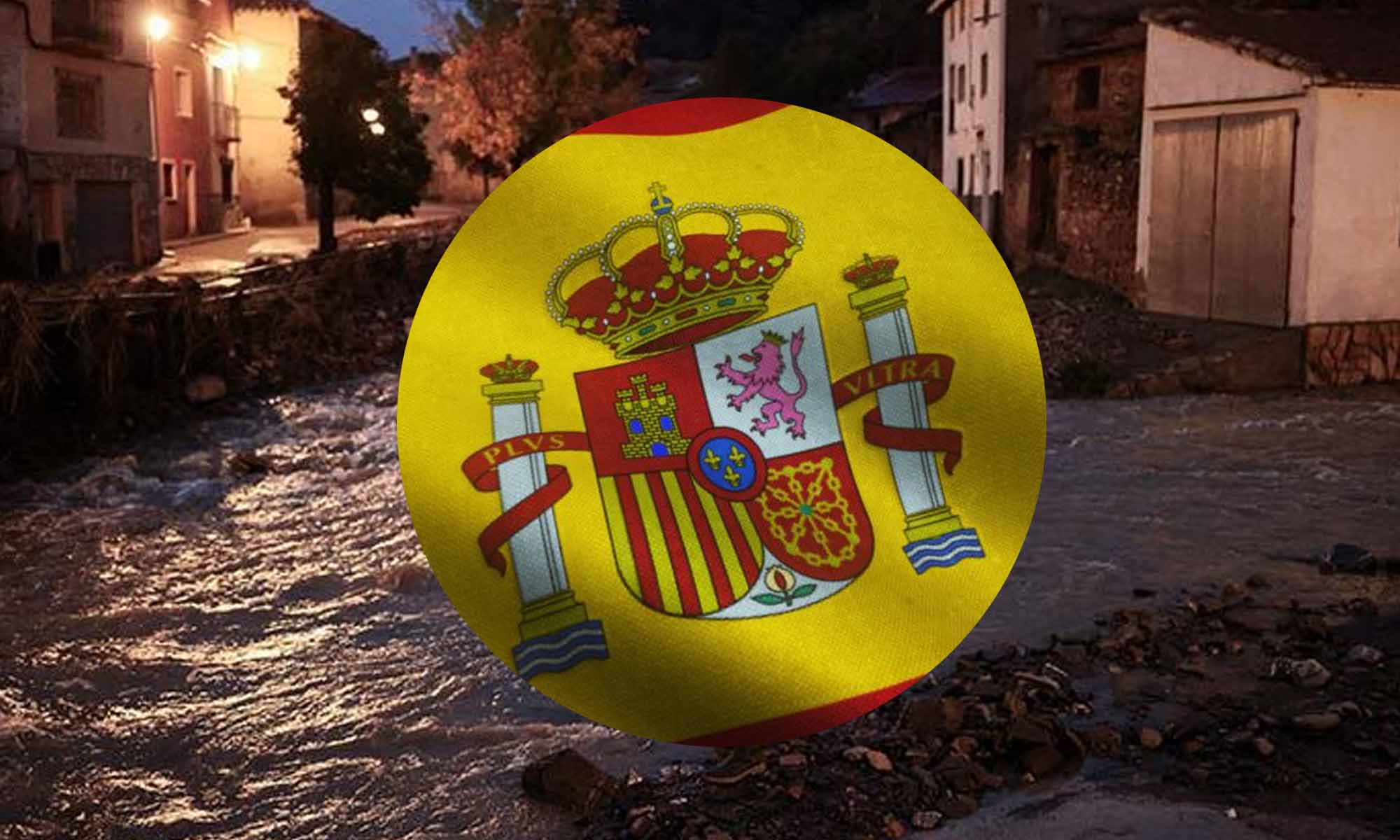 Inundaciones de fondo por la DANA y bandera España