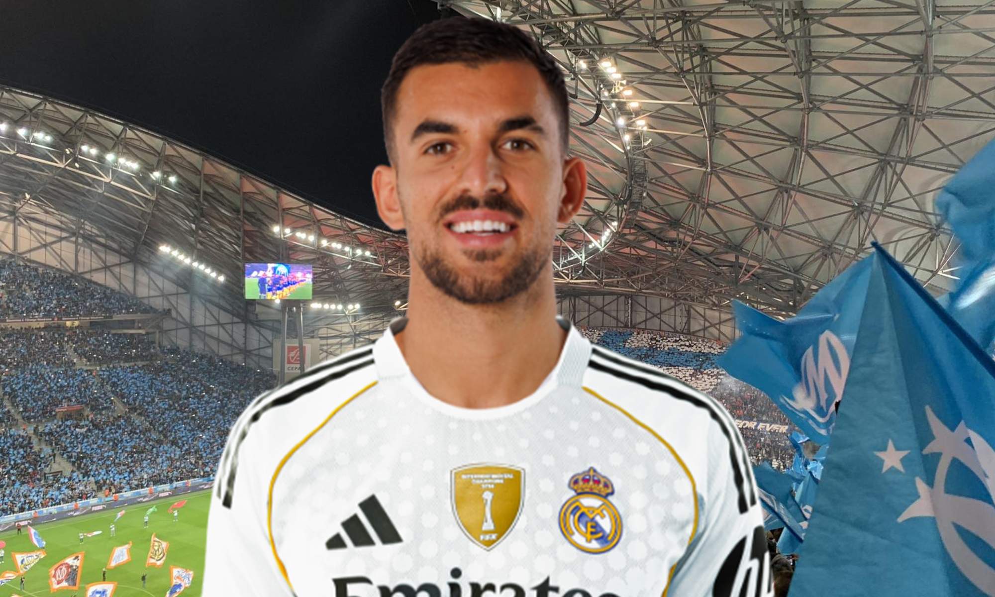 Dani Ceballos y el estadio del Olympique de Marsella.