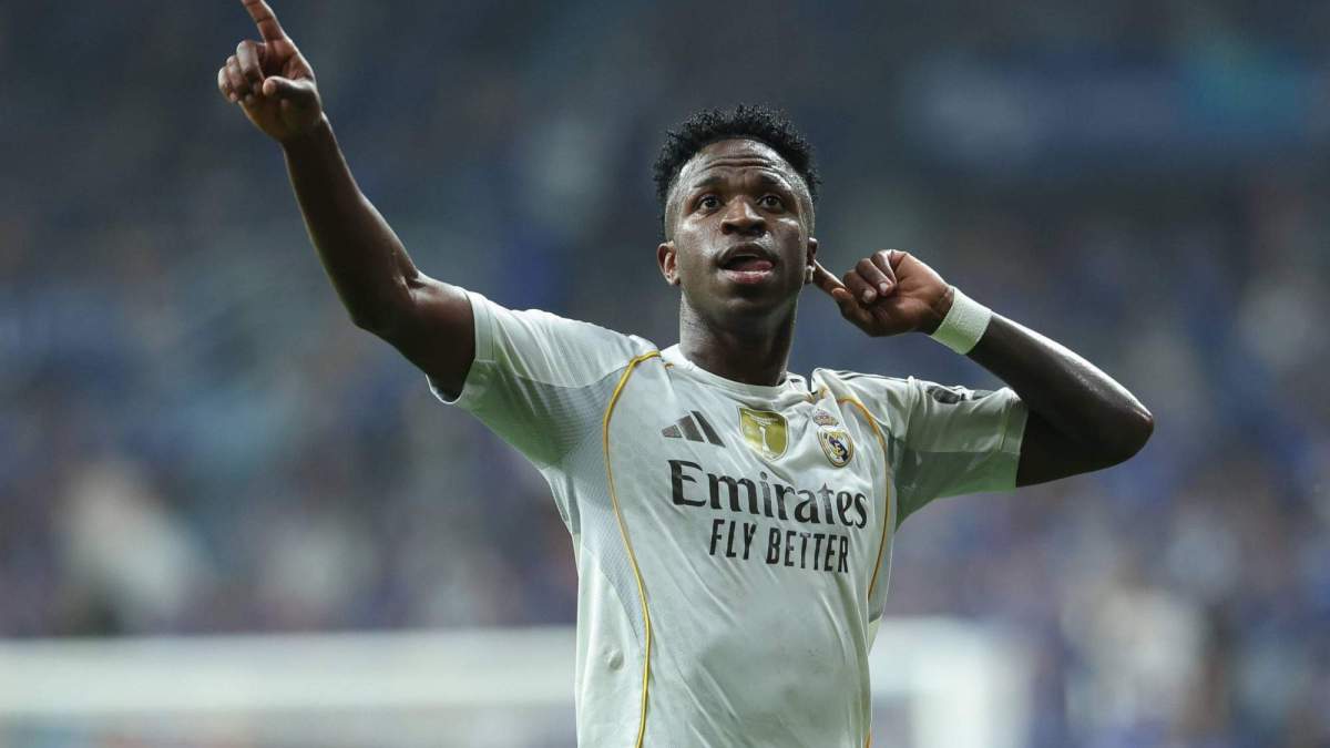 Vinícius Júnior celebrando su gol contra el Real Oviedo.  Vinícius Júnior celebrando su gol contra el Real Oviedo.