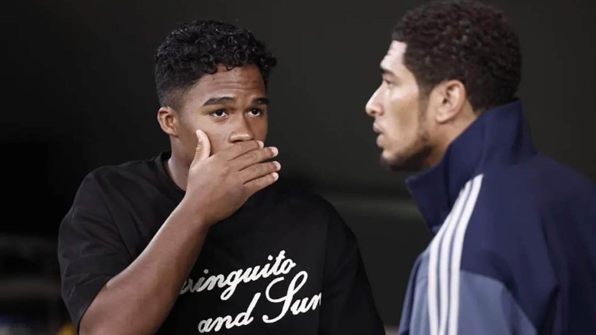 Jude Bellingham, con Endrick Felipe, antes del partido del Madrid contra el Mallorca. Jude Bellingham, con Endrick Felipe, antes del partido del Madrid contra el Mallorca.