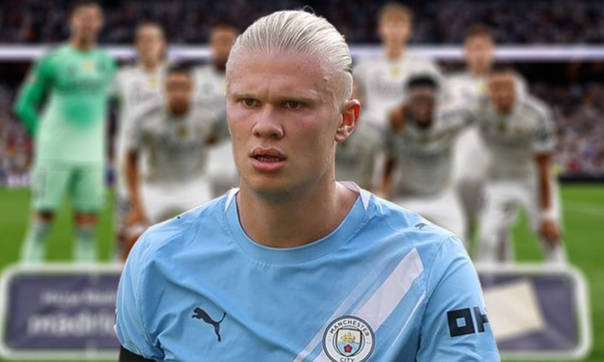 Erling Haaland y un once del Real Madrid.  Erling Haaland y un once del Real Madrid.