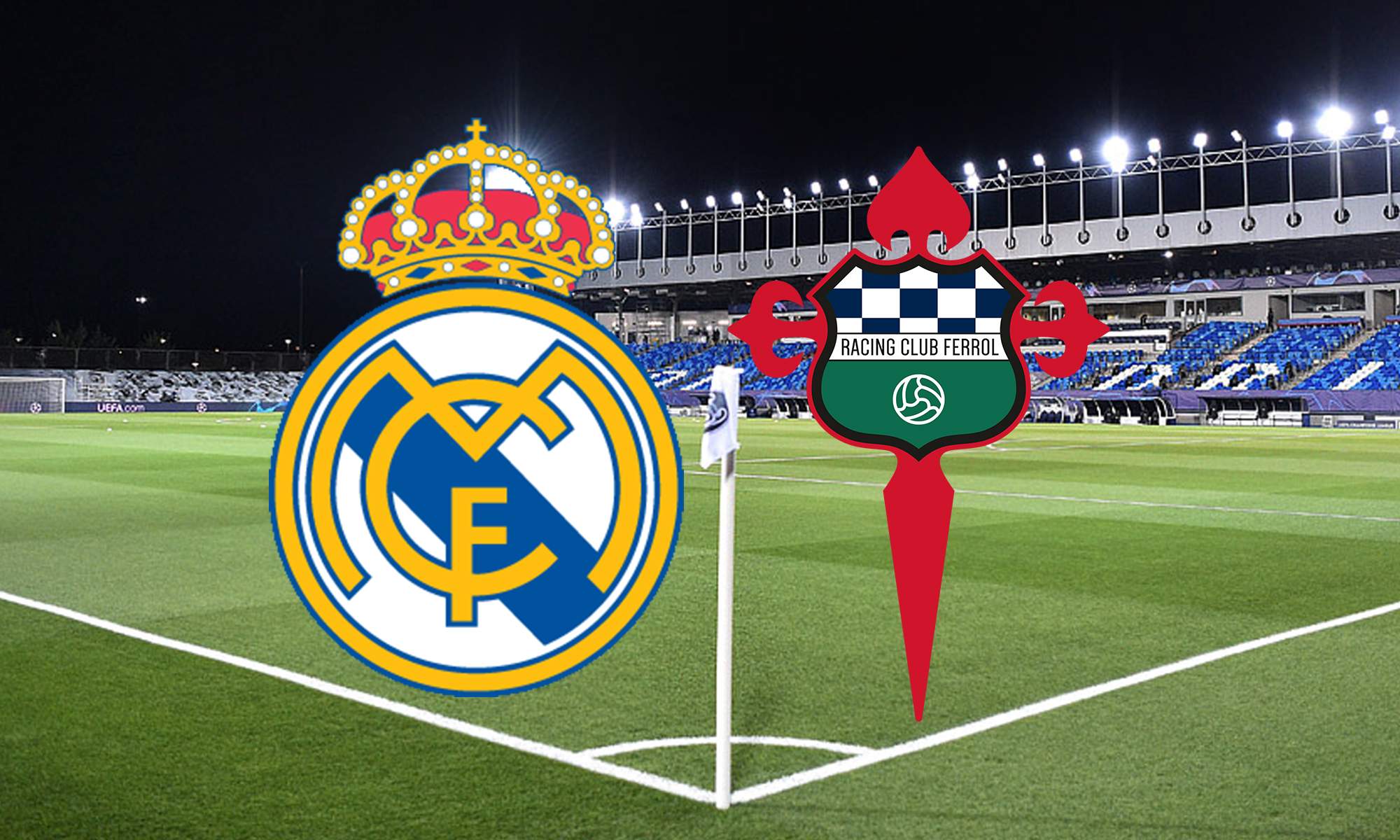 Escudos del Real Madrid y del Racing de Ferrol junto al Di Stéfano. Escudos del Real Madrid y del Racing de Ferrol junto al Di Stéfano.