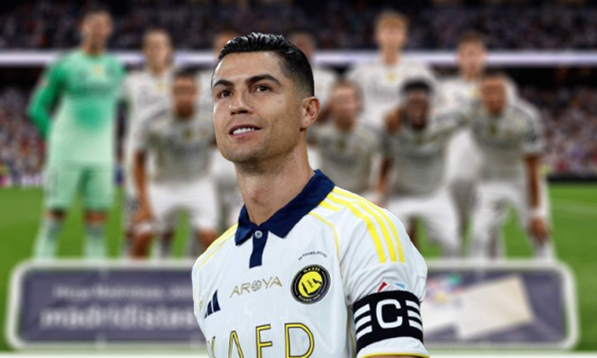 Cristiano Ronaldo y un once del Real Madrid. 