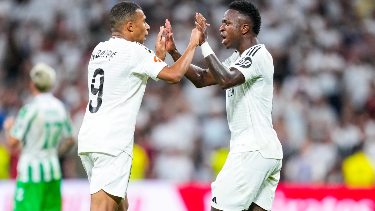 Vinicius y Mbappé celebrando un gol contra el Betis Vinicius y Mbappé celebrando un gol contra el Betis