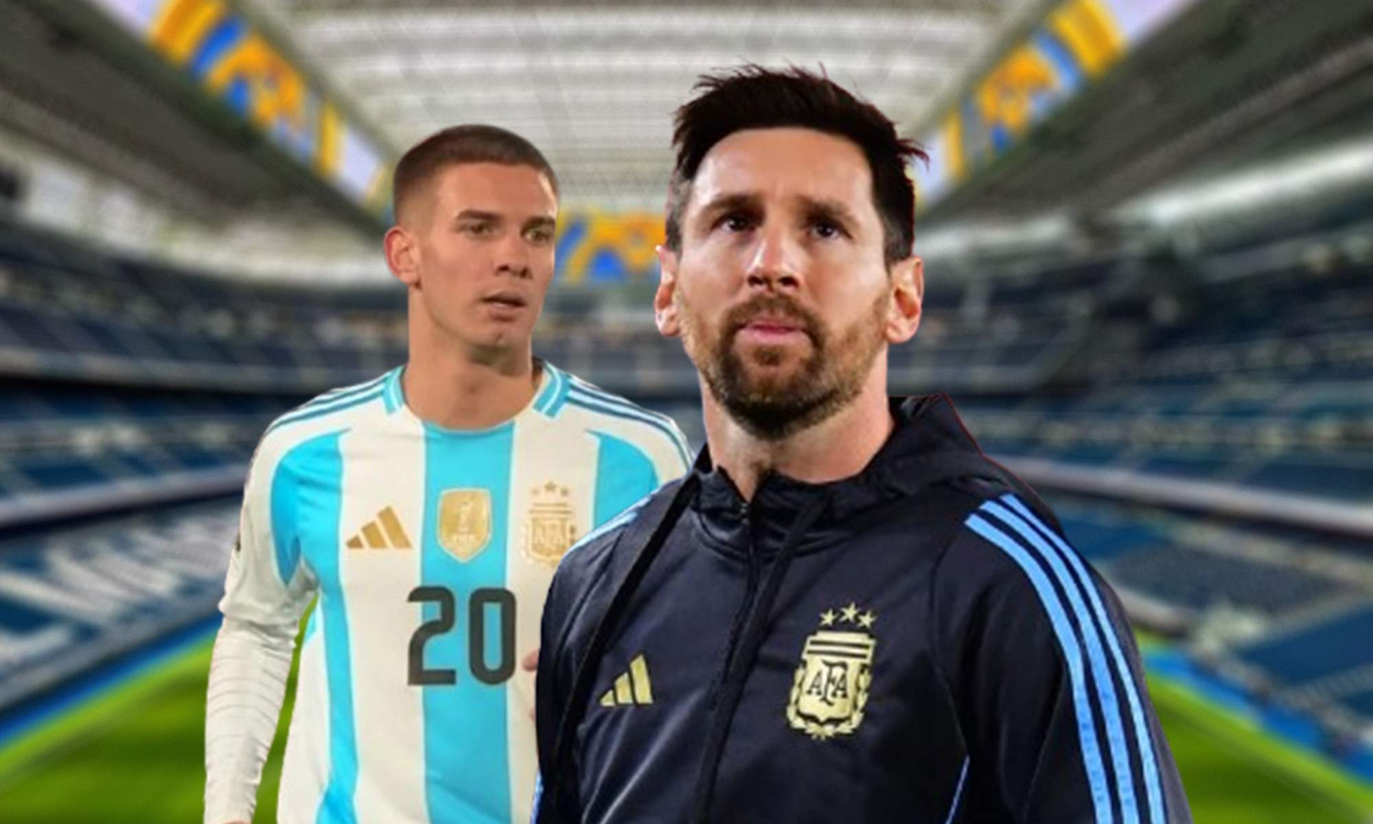Franco Mastantuono, Leo Messi y el Santiago Bernabéu.