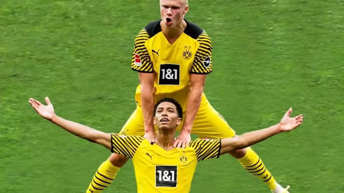 Bellingham y Haaland celebrando un gol en el Borussia Dortmund