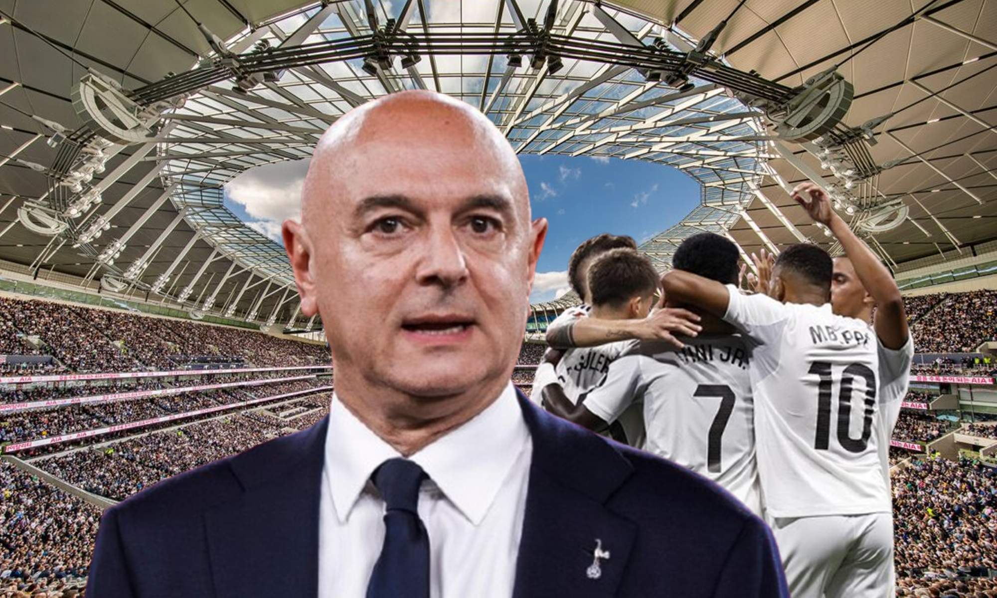 Daniel Levy, jugadores del Real Madrid en el Tottenham Hotspur Stadium. Daniel Levy, jugadores del Real Madrid en el Tottenham Hotspur Stadium.