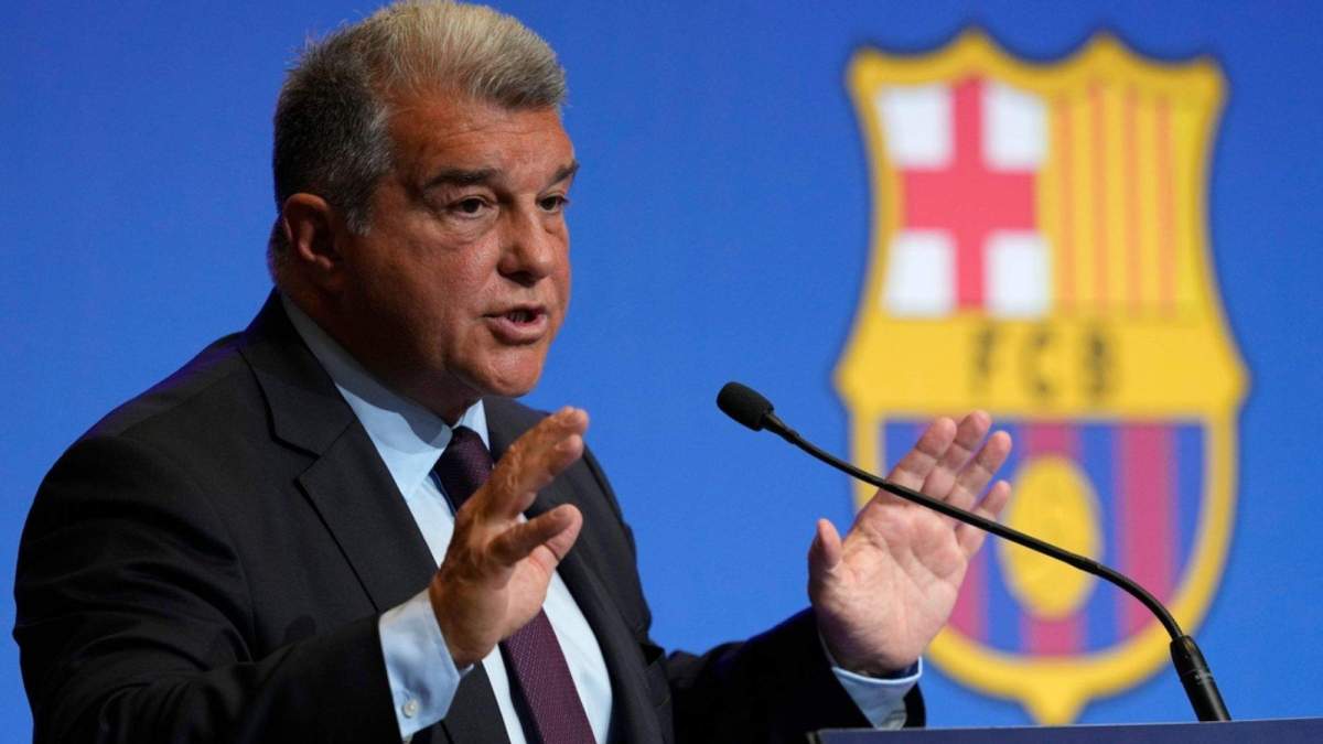 Joan Laporta durante una rueda de prensa del FC Barcelona