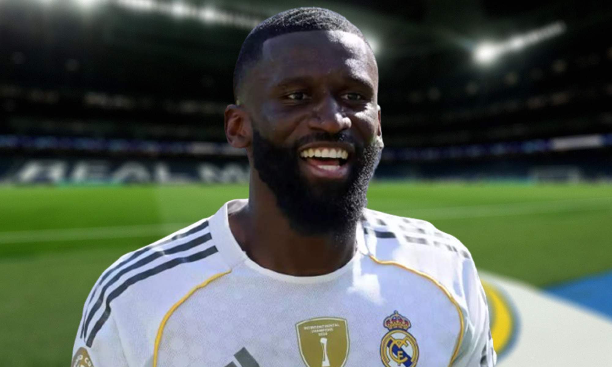 Antonio Rüdiger jugando con el Real Madrid y el Santiago Bernabéu. 