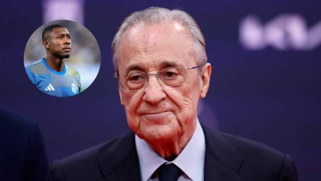 Florentino Pérez y una foto de David Alaba.