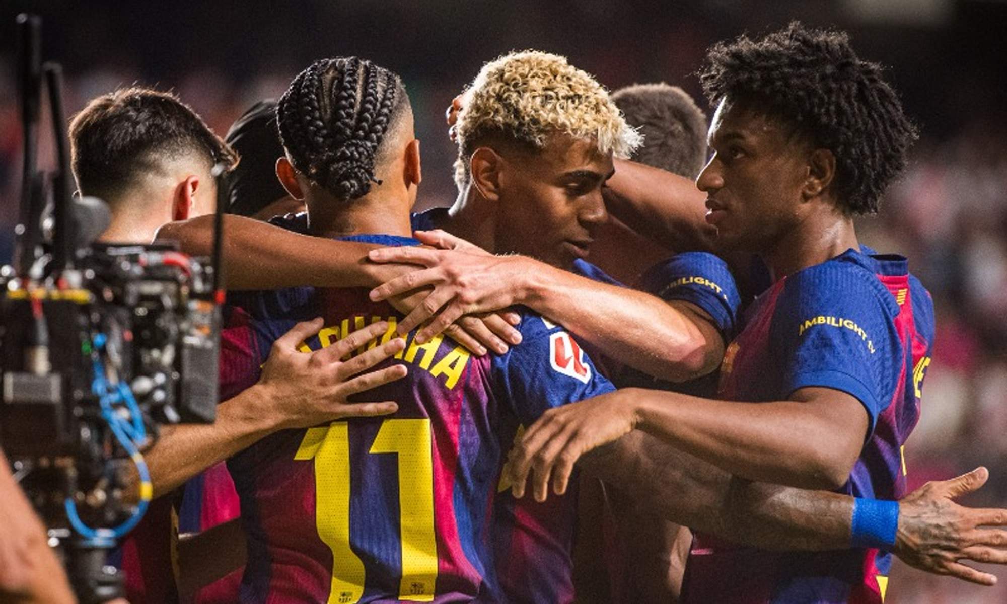 Jugadores del Barcelona celebrando un gol. 