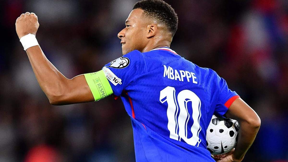 Mbappé celebrando su último gol con Francia hasta el momento Mbappé celebrando su último gol con Francia hasta el momento