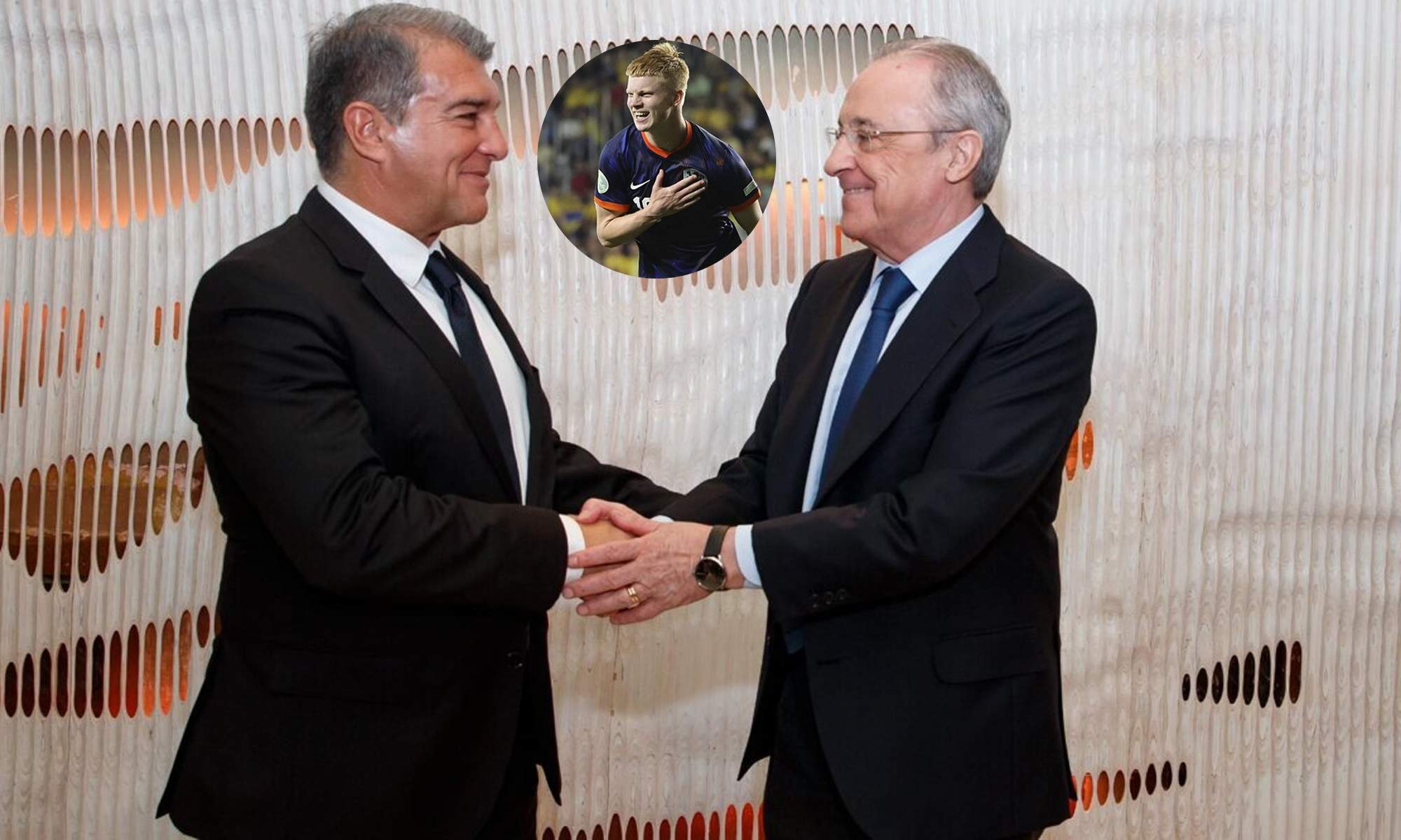 Joan Laporta, Florentino Pérez y una foto de Kees Smit. Joan Laporta, Florentino Pérez y una foto de Kees Smit.