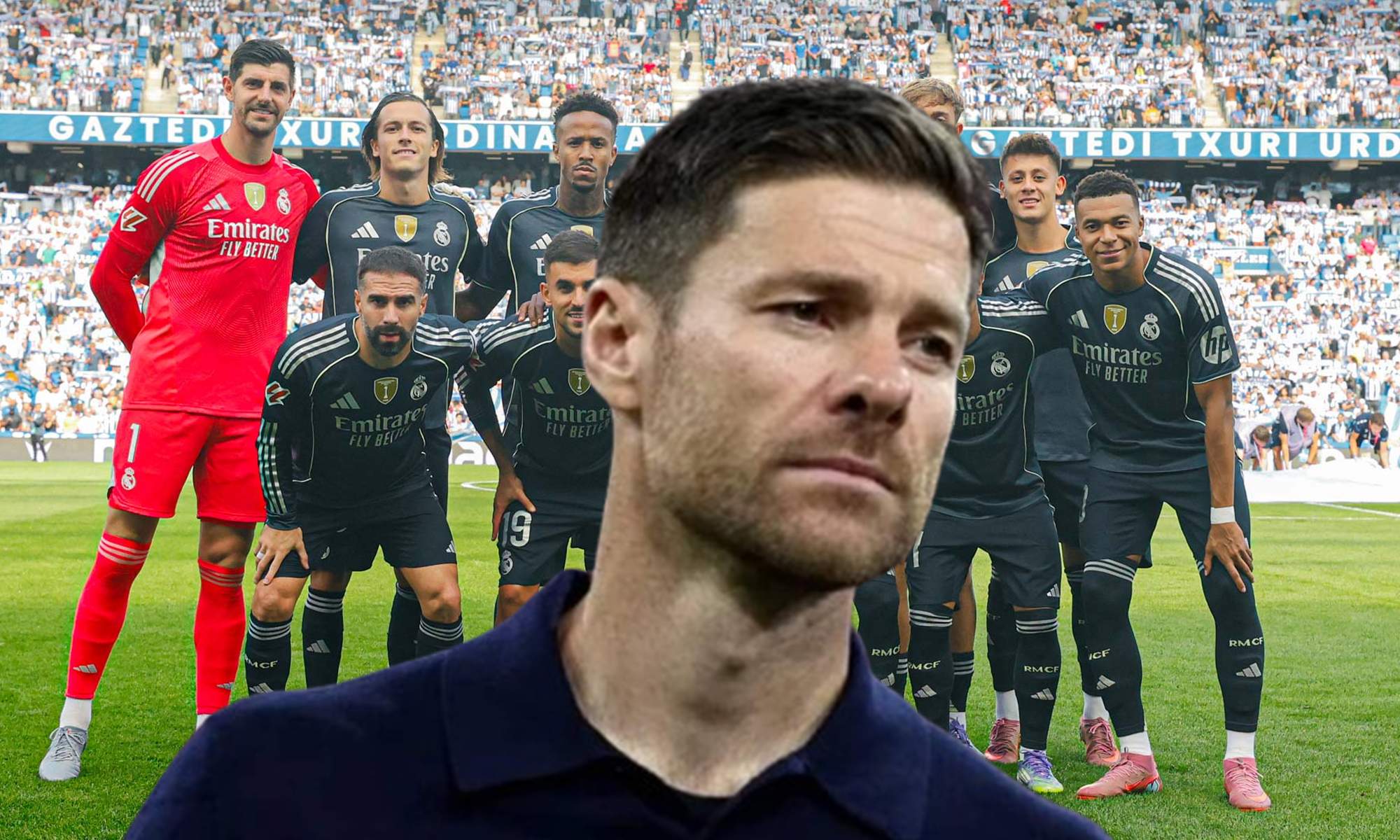 Xabi Alonso y el once del Real Madrid contra la Real Sociedad.