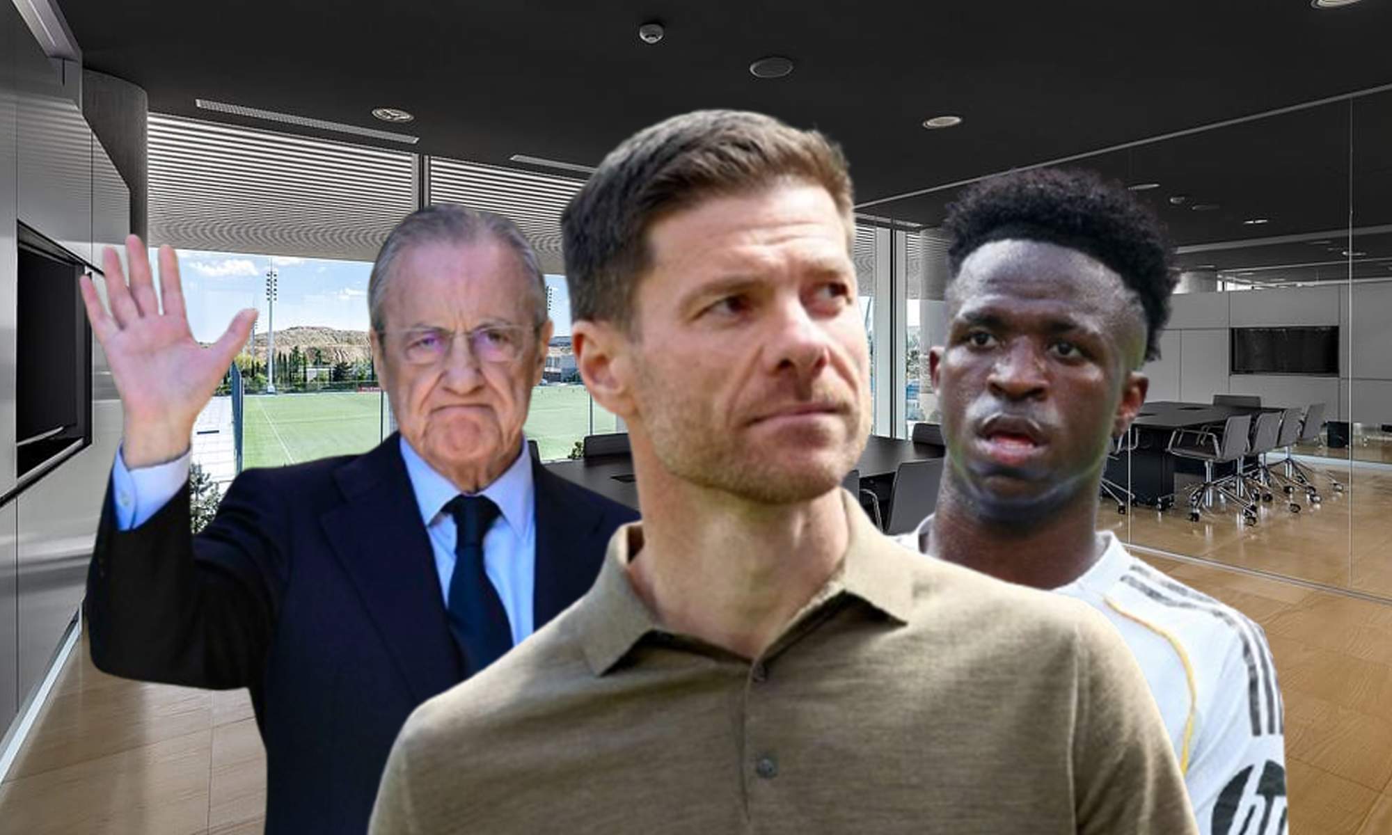 Xabi Alonso, Florentino Pérez, Vinícius Júnior y las oficinas del Real Madrid.