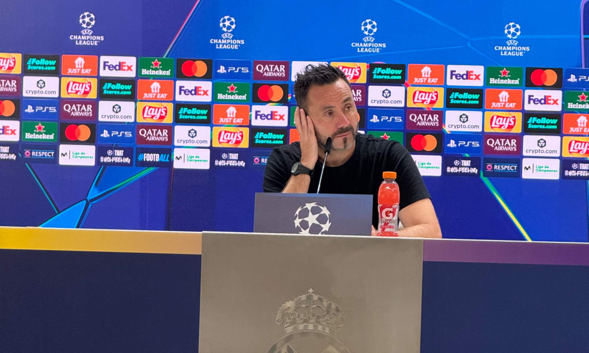 Roberto de Zerbi, entrenador del Olympique del Marsella, en rueda de prensa después del partido contra el Madrid.