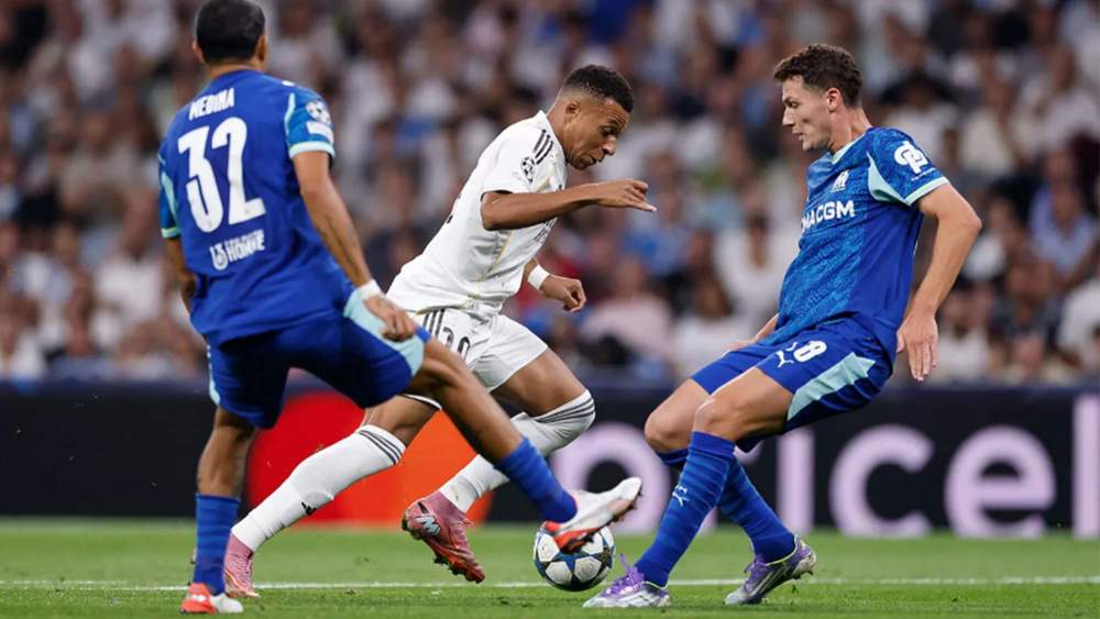 Kylian Mbappé jugando contra el Olympique de Marsella. Kylian Mbappé jugando contra el Olympique de Marsella.