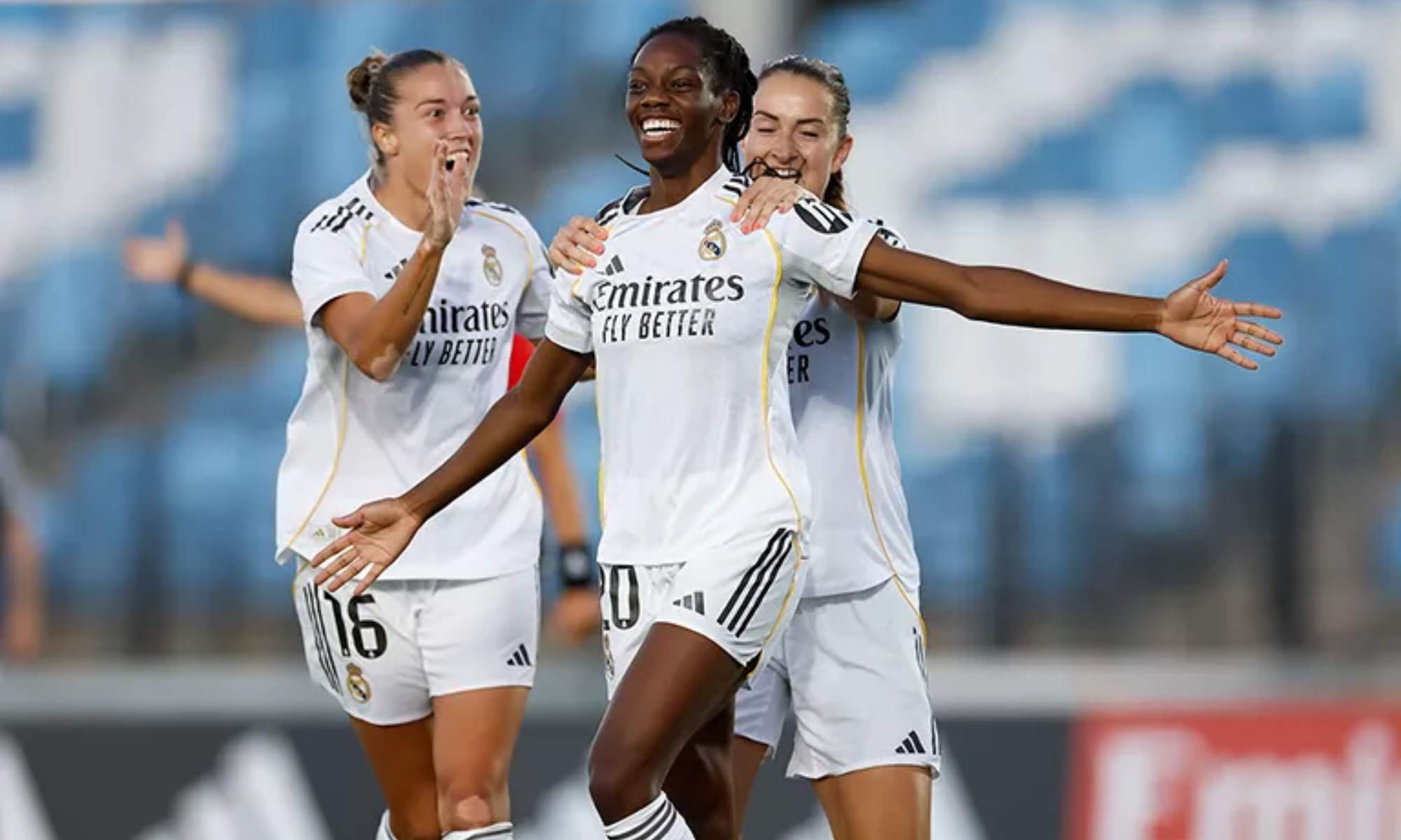 Linda Caicedo, celebrando el tercer gol del Real Madrid en el partido de esta noche ante el Eintracht Frankfurt. Linda Caicedo, celebrando el tercer gol del Real Madrid en el partido de esta noche ante el Eintracht Frankfurt.