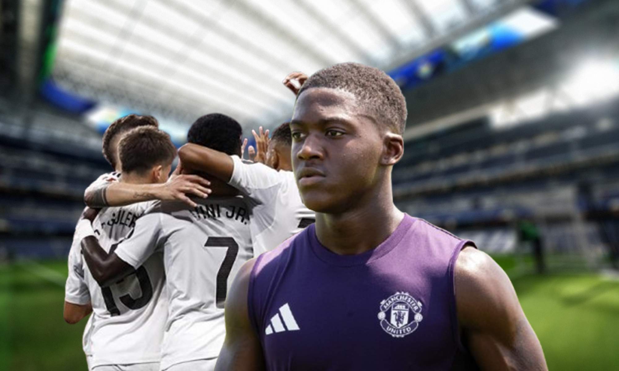 Kobbie Mainoo y jugadores del Real Madrid. Kobbie Mainoo y jugadores del Real Madrid.