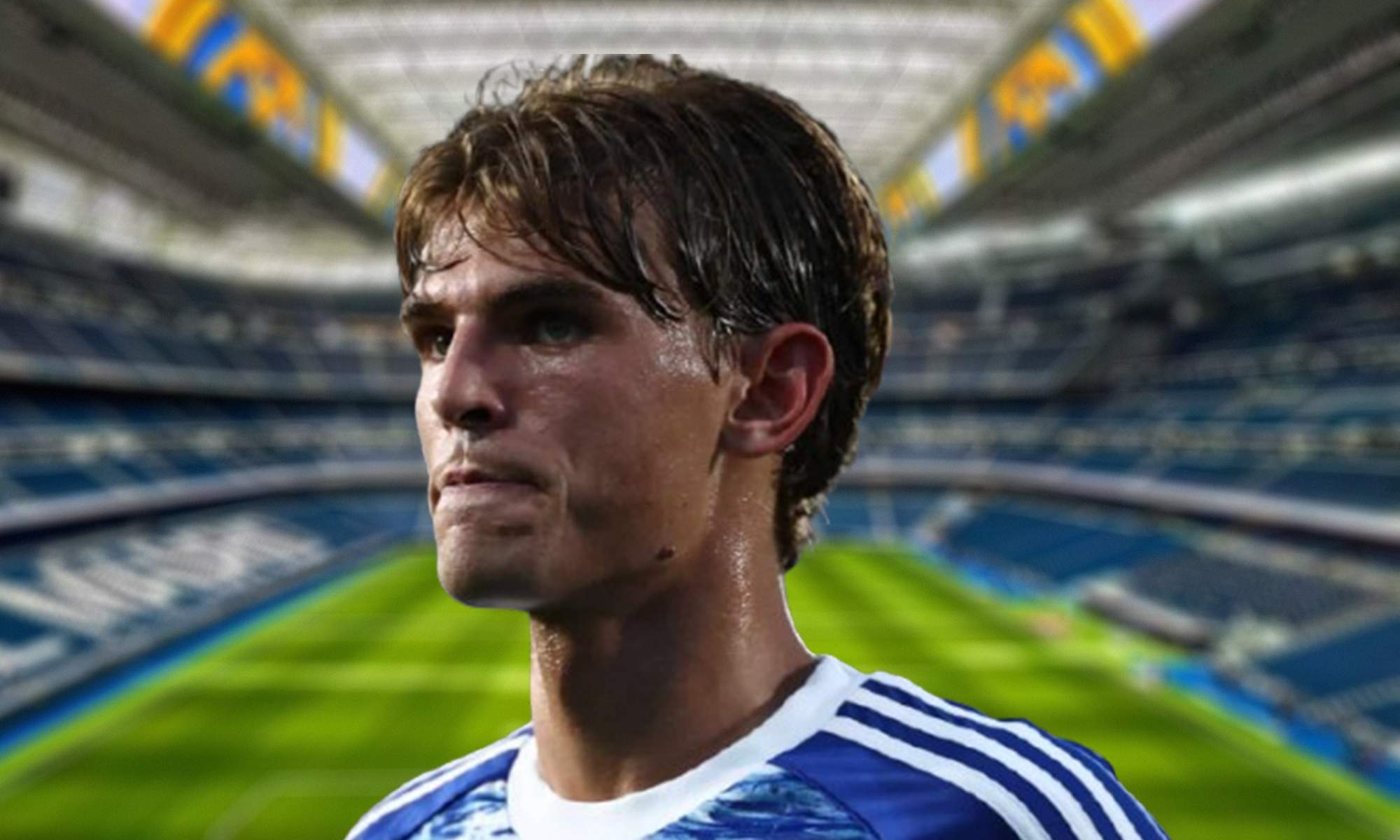 Nico Paz con la camiseta del Como y el Santiago Bernabéu.