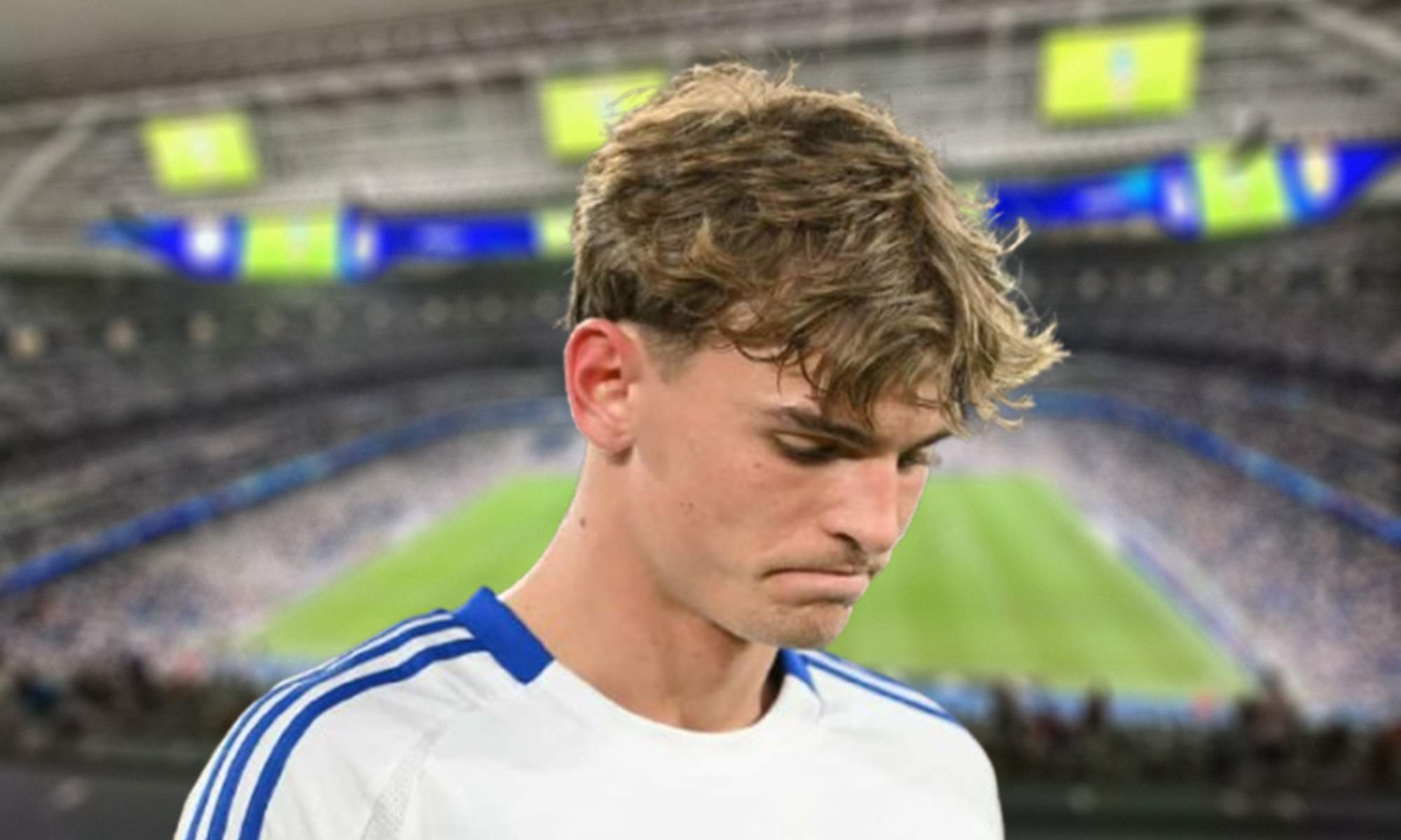Nico Paz con la camiseta del Como y el Santiago Bernabéu.