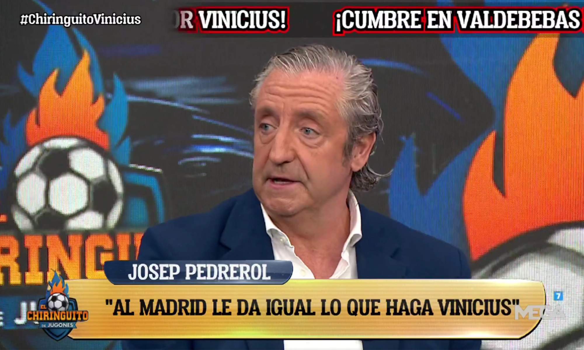 Josep Pedrerol dando información sobre el Real Madrid y Vinícius.