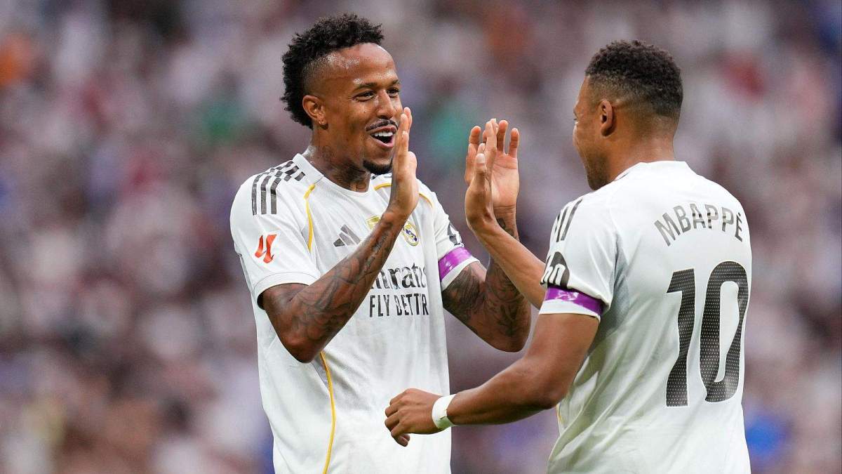 Militao y Espanyol celebrando uno de los goles ante el Espanyol Militao y Espanyol celebrando uno de los goles ante el Espanyol