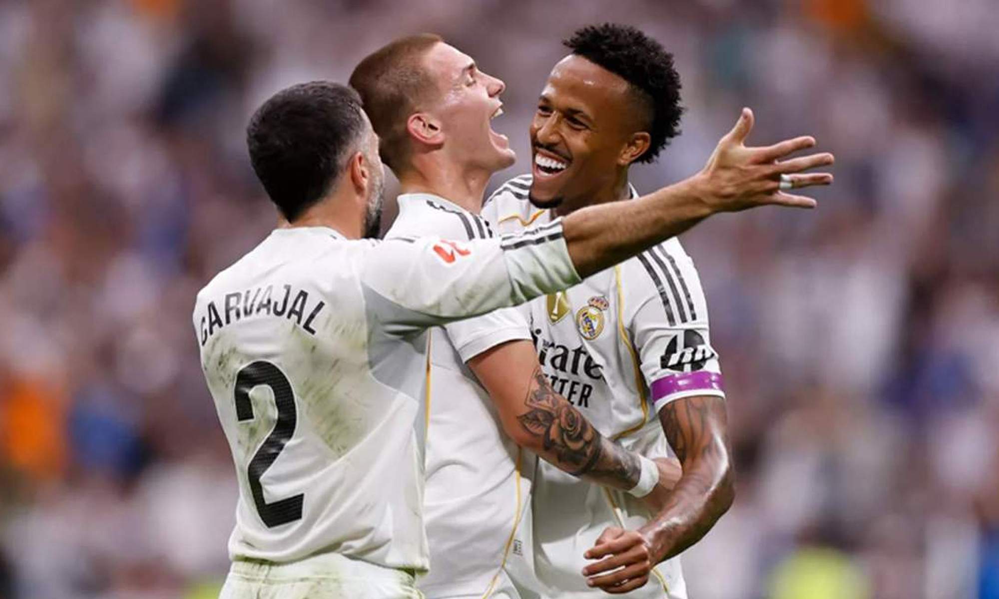 Dani Carvajal, Franco Mastantuono y Eder Militao.