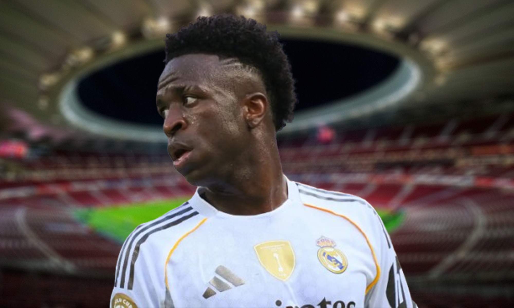 Vinícius Júnior y el estadio del Atlético de Madrid. 