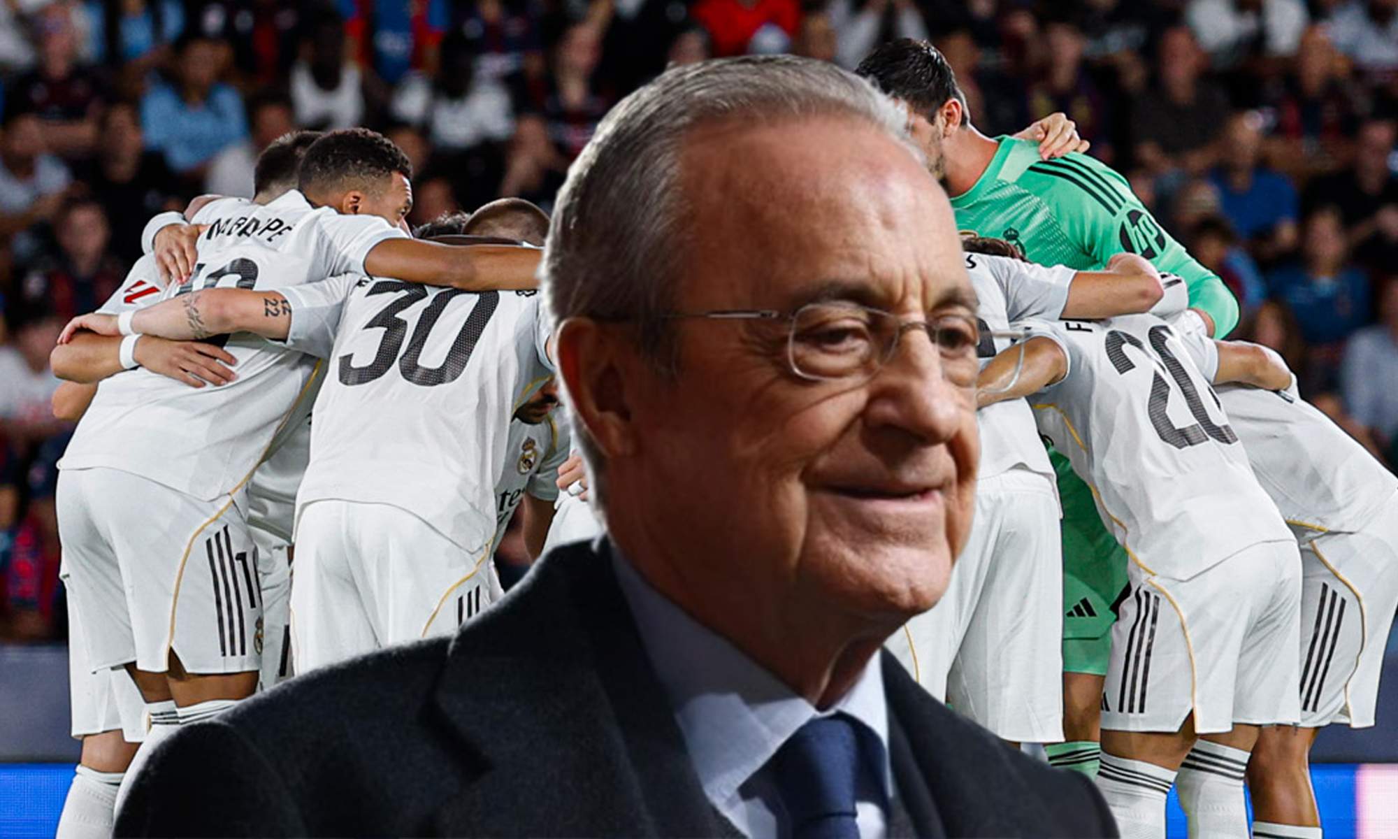 Florentino Pérez y jugadores del Real Madrid.