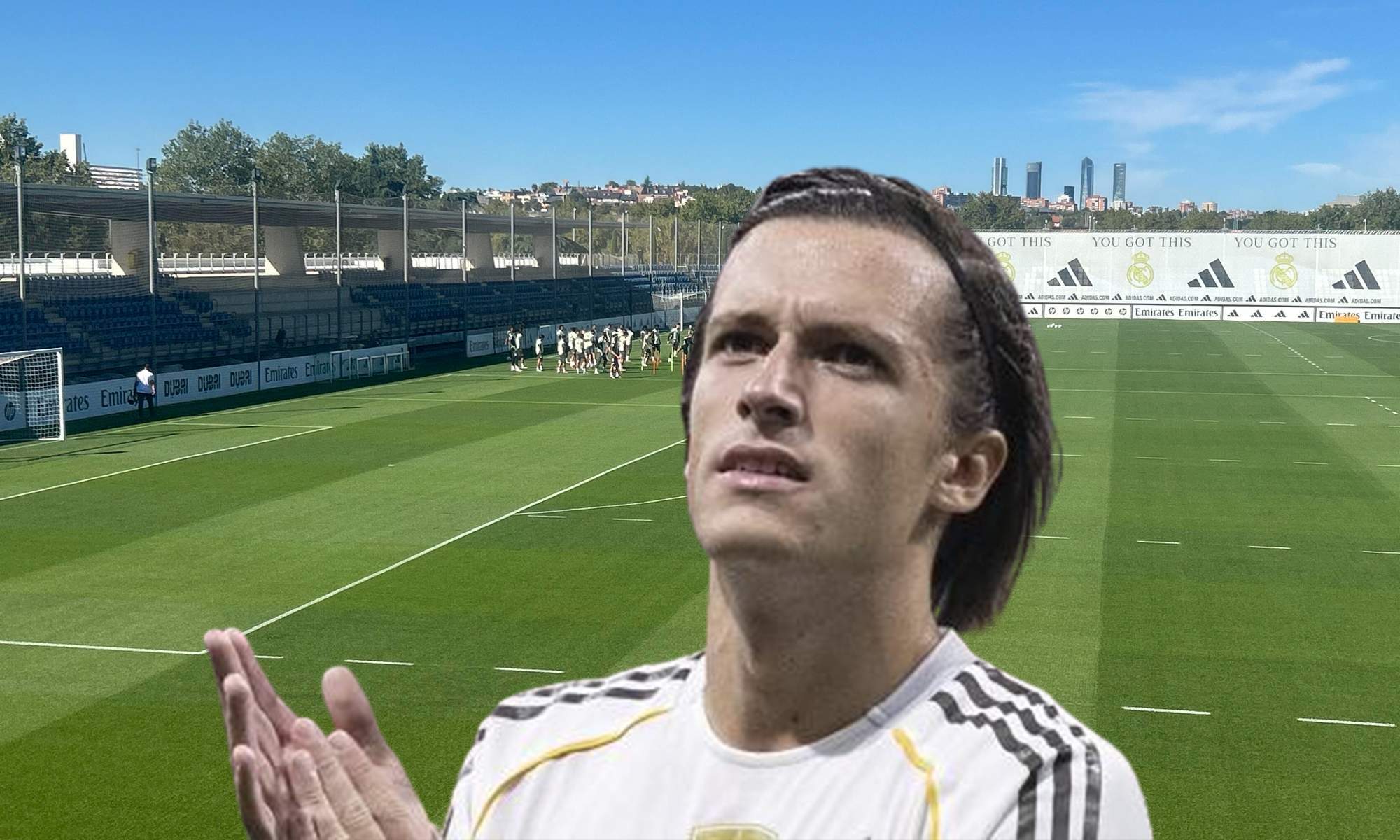 Álvaro Carreras y un entrenamiento del Real Madrid en Valdebebas.