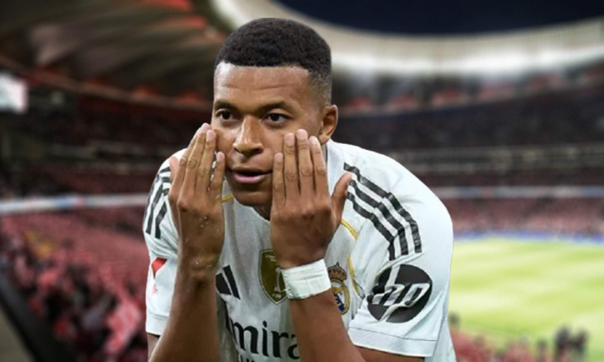 Kylian Mbappé y el estadio del Atlético de Madrid.