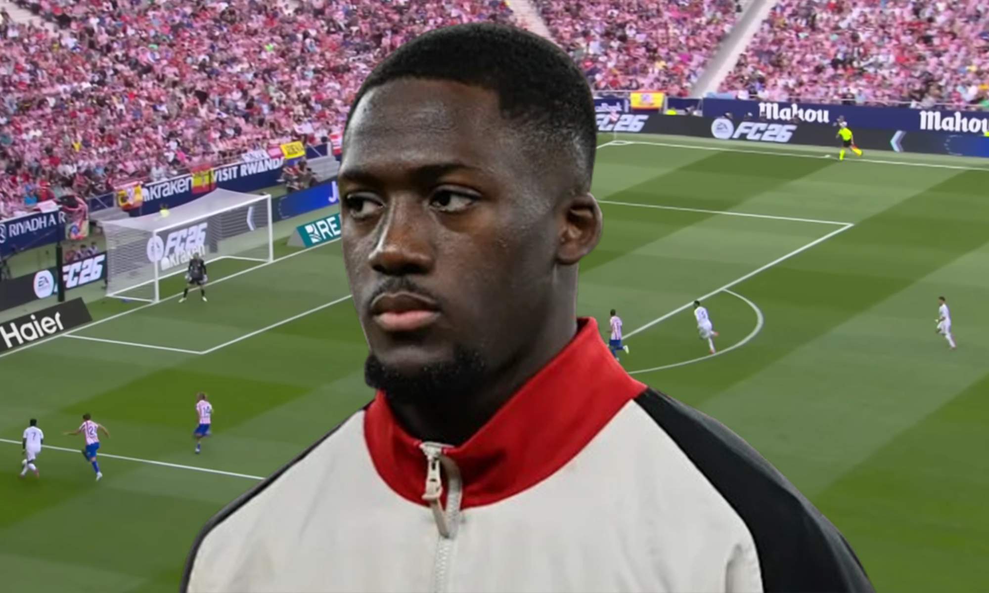Ibrahima Konaté y una captura del Atlético - Real Madrid.