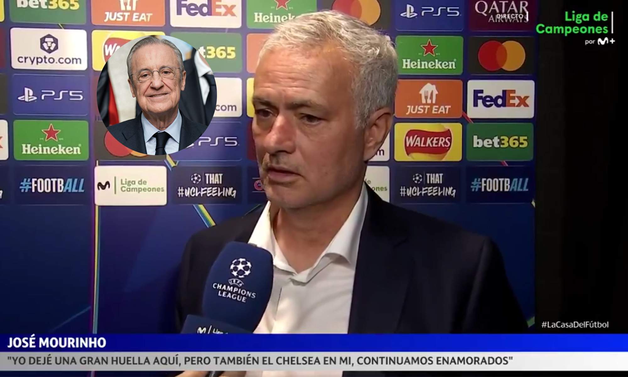 José Mourinho en zona mixta y una foto de Florentino Pérez.