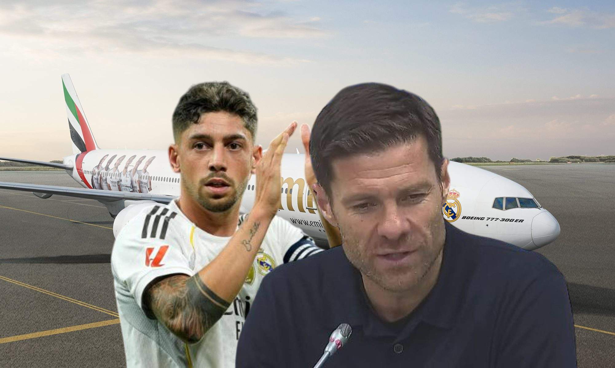Fede Valverde y Xabi Alonso hablan en el avión