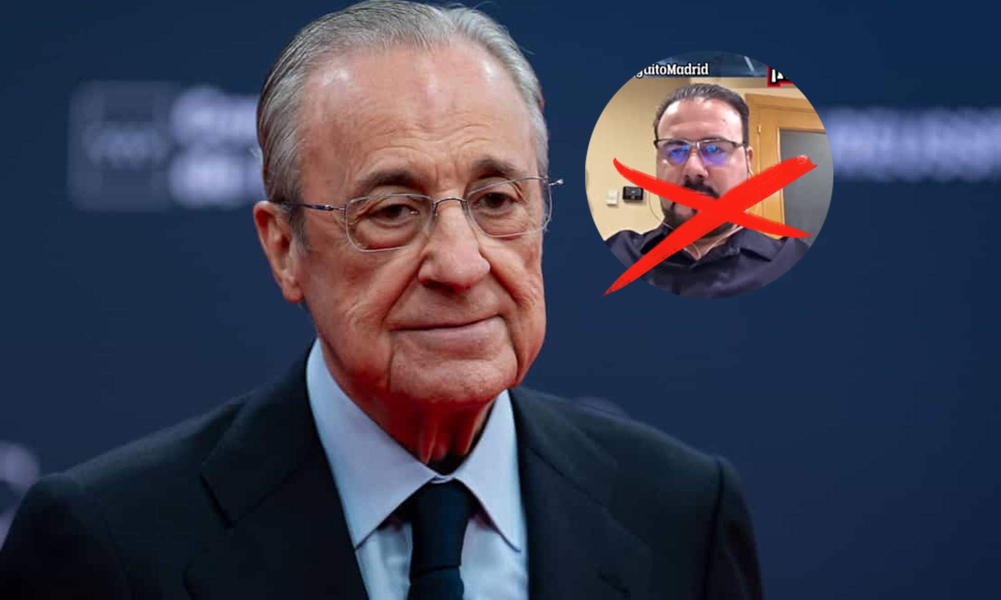 Florentino Pérez y una foto de Miguel Galán tachado.