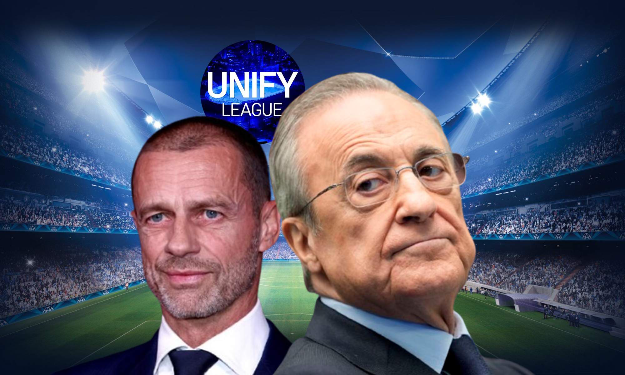 Florentino Pérez, Ceferin y el logo de la Liga UNIFY.