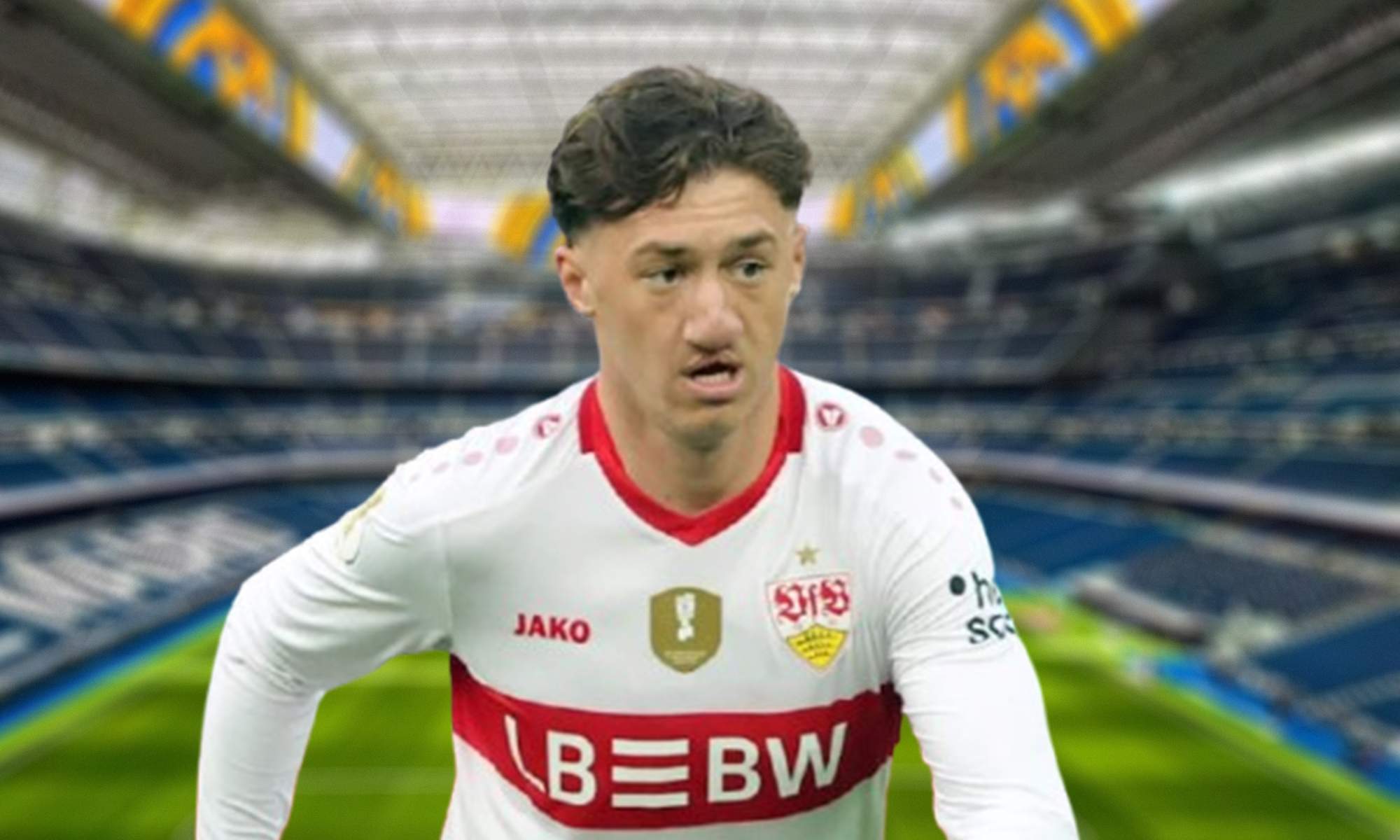 Angelo Stiller jugando con el Stuttgart y el Santiago Bernabéu.