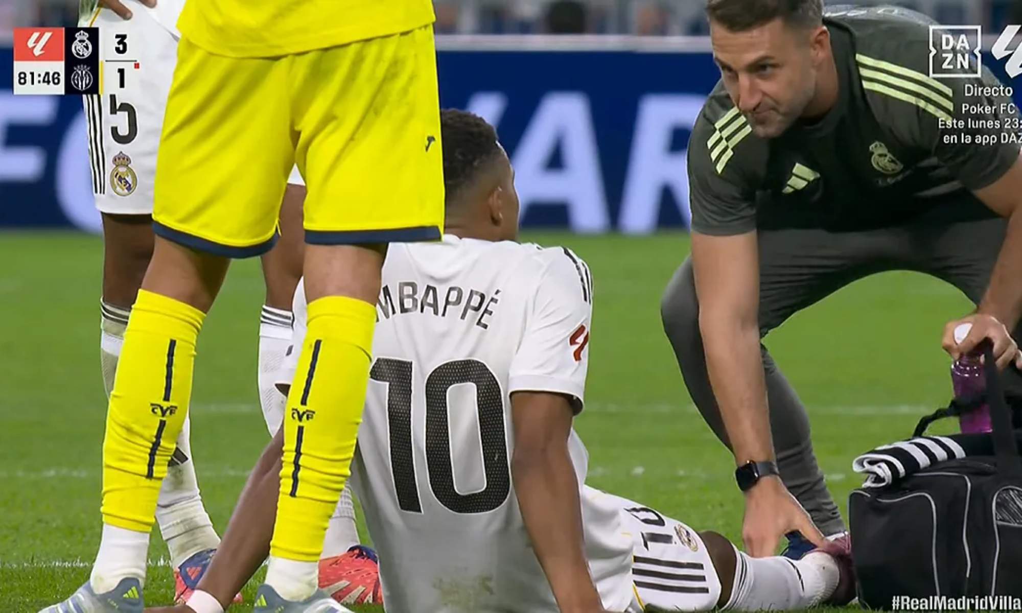 Kylian Mbappé no ha podido acabar el partido contra el Villarreal después de tener molestias en el tobillo.