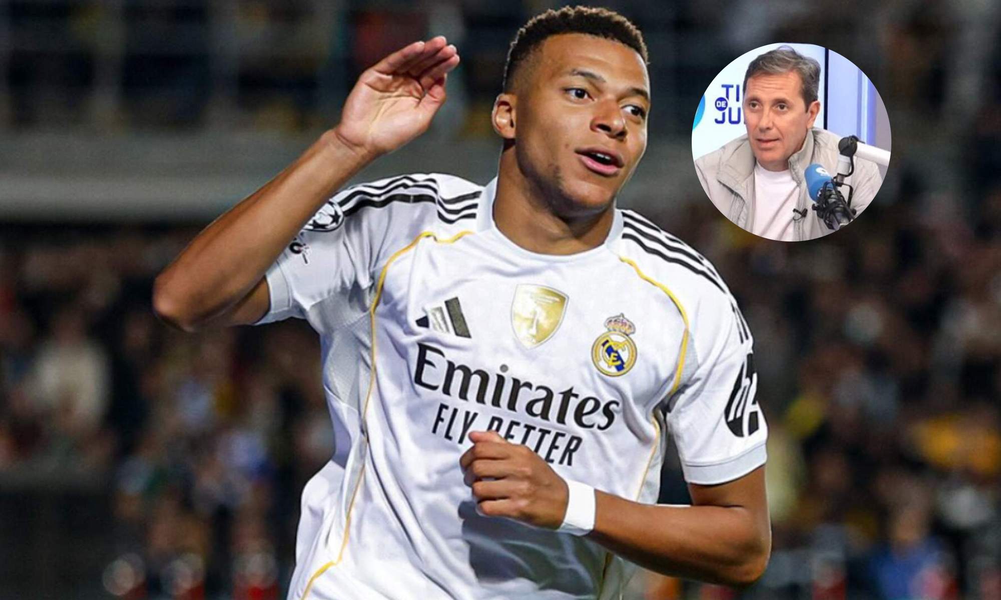 Kylian Mbappé y una foto de Paco González, periodista de COPE.
