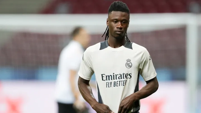 Eduardo Camavinga durante un entrenamiento con el Real Madrid. Eduardo Camavinga durante un entrenamiento con el Real Madrid.