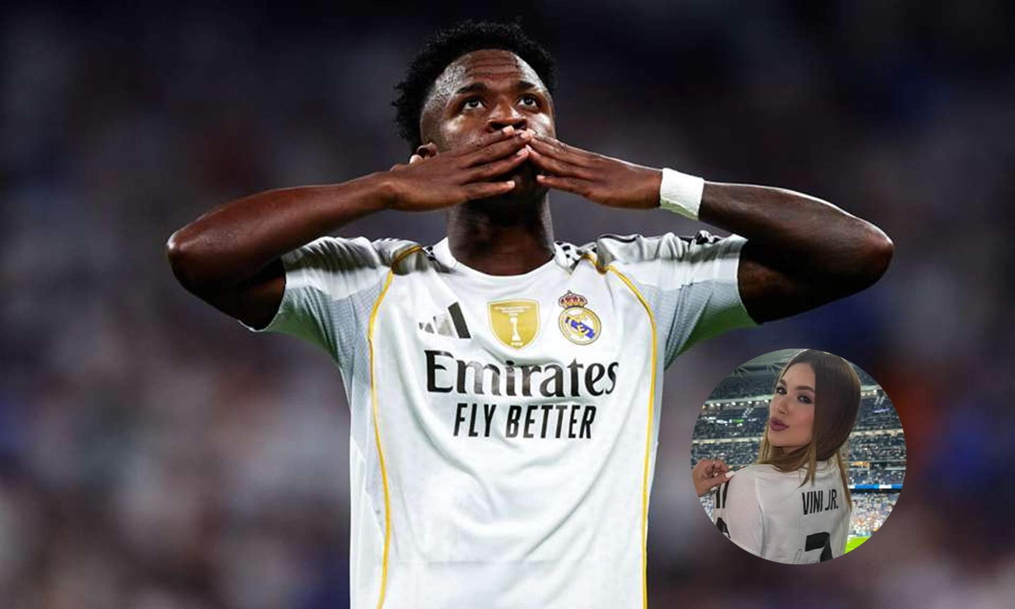 Vinícius Júnior celebrando un gol y una foto de Virginia Fonseca.
