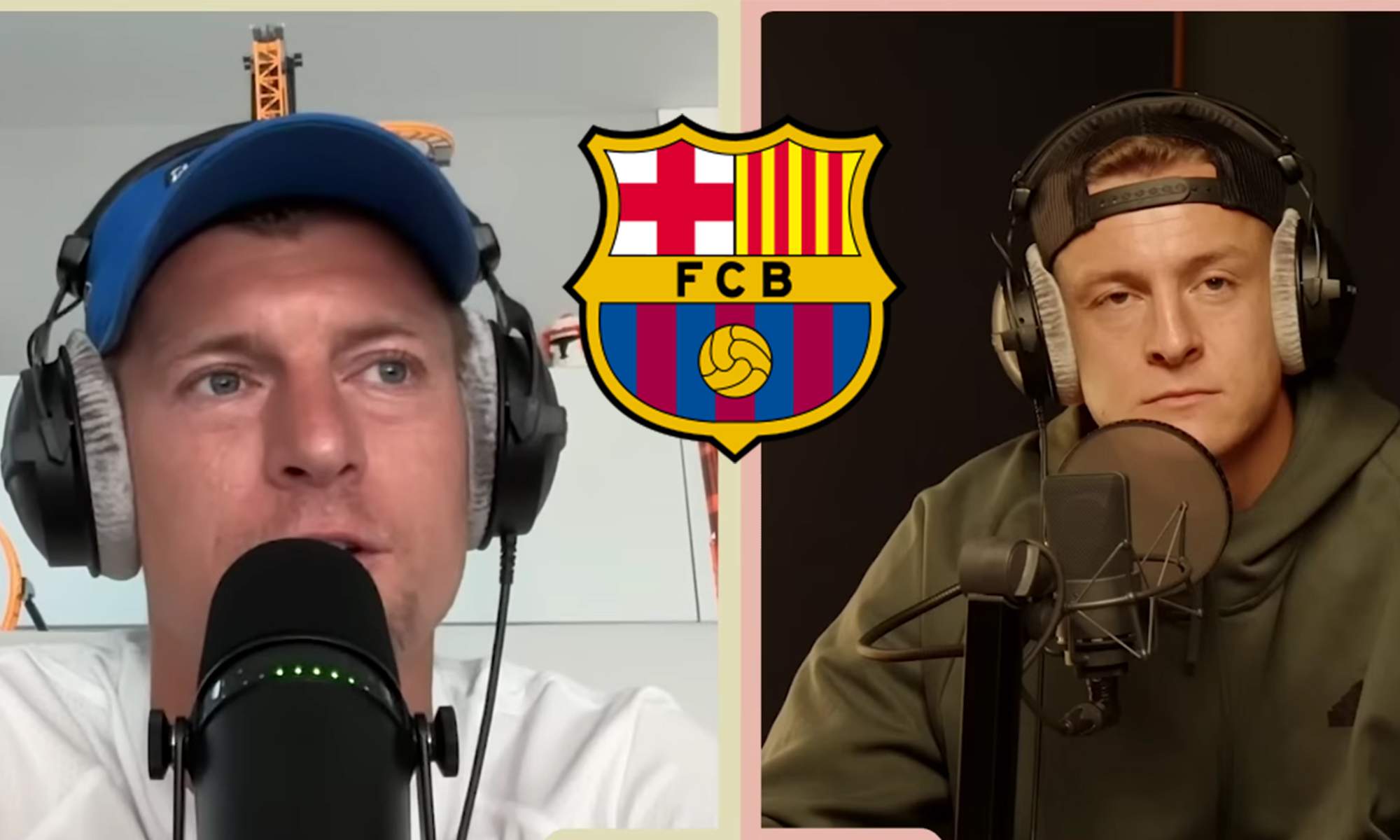 Toni Kroos, su hermano y el logo del Barcelona.