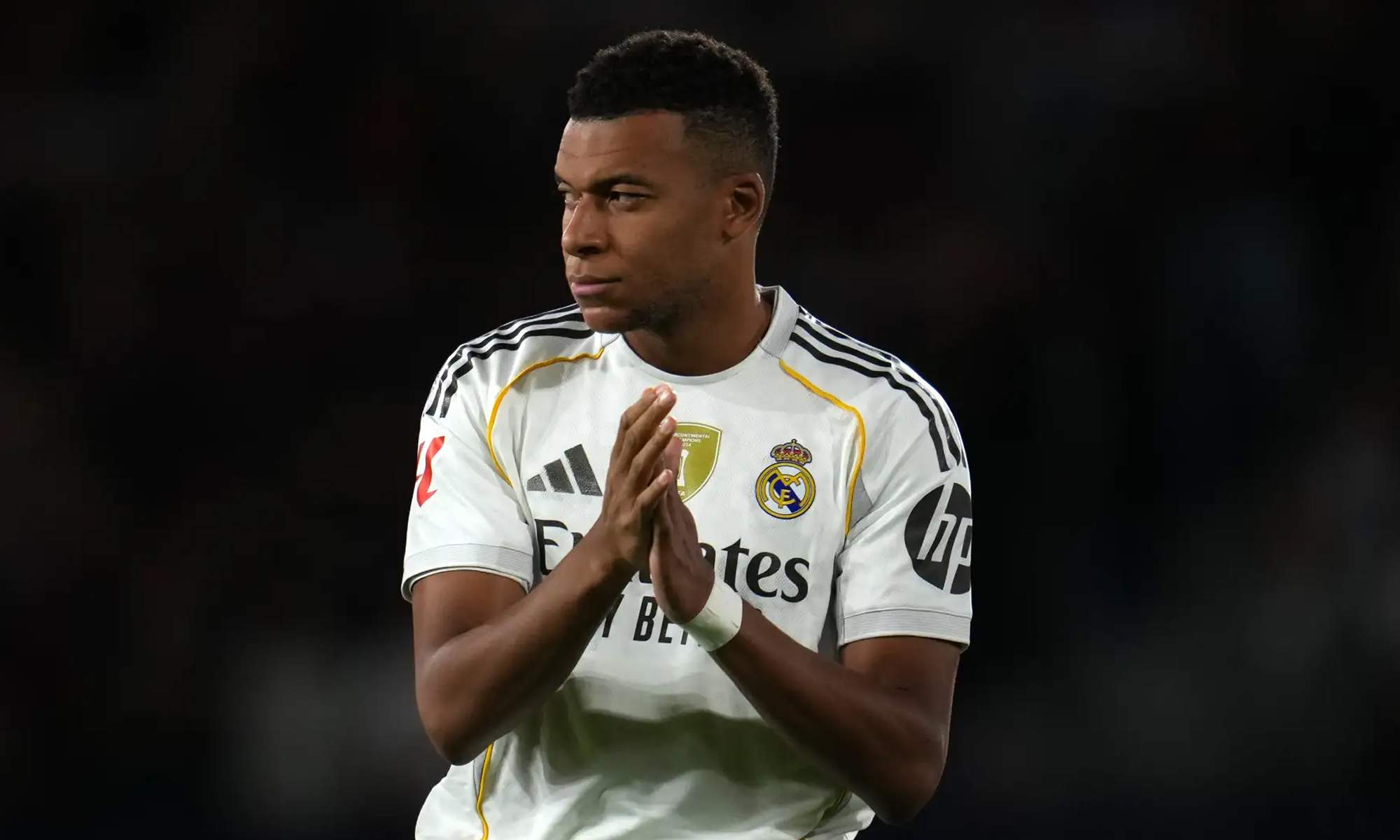 Kylian Mbappé en un partido del Real Madrid. Kylian Mbappé en un partido del Real Madrid.