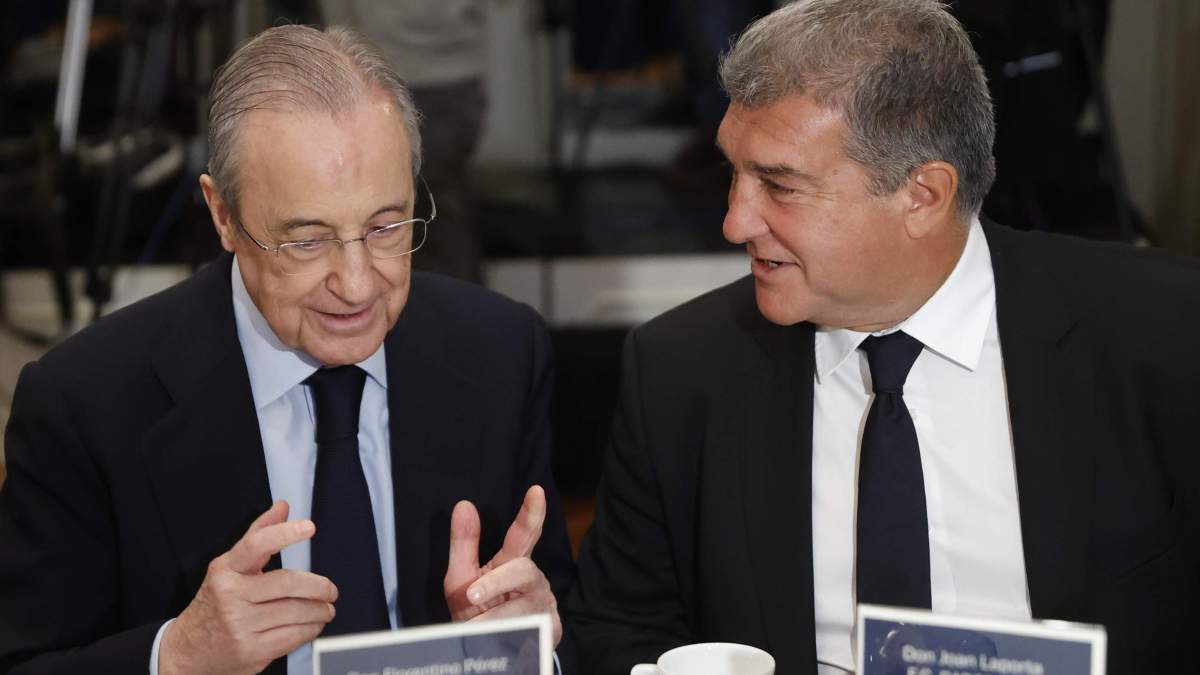Florentino Pérez y Joan Laporta en una reunión de la Superliga.