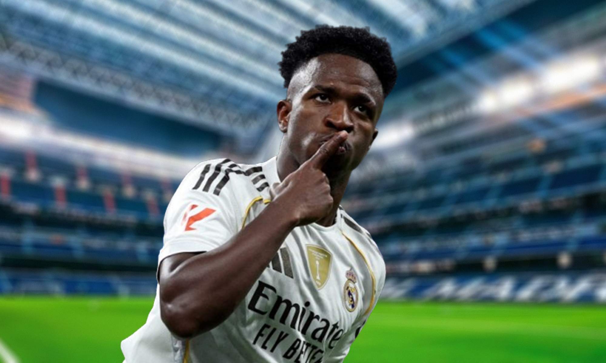 Vinícius Júnior jugando con el Real Madrid y el Santiago Bernabéu.